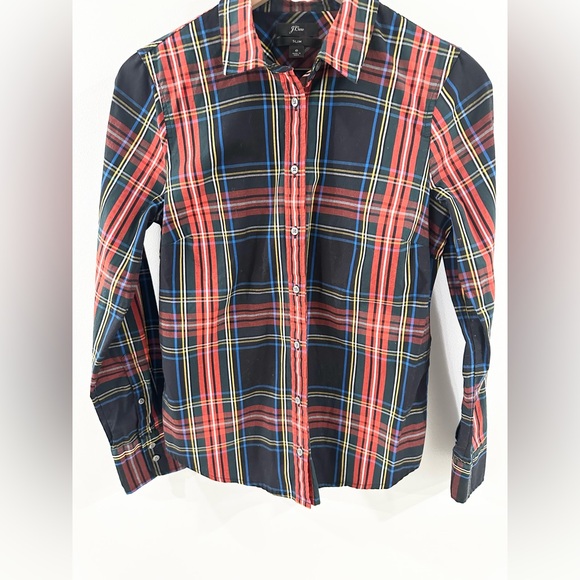 J. Crew Tartan Plaid Slim Shirt Red & Blue Size 6 - Picture 6 of 7